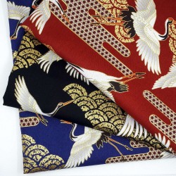 Tissu bleu vagues et grandes grues