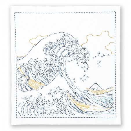 Sashiko embroidery kit with The Great Wave off Kanagawa by Hokusai