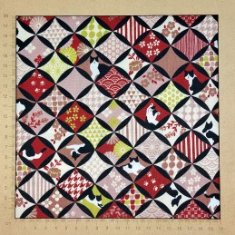 Tissu chats et motifs géométriques japonais