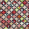 Tissu japonais rouge rose et jaune chats et motifs graphiques