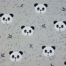 Grey cotton jersey fabric with panda patterns (156cm width)