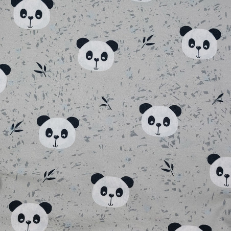 Grey jersey fabric with panda patterns (156cm width)