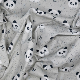 Grey jersey fabric with panda patterns (156cm width)