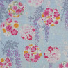 Tissu bleu pastel fleurs fuchsia orange et blanches en coton dobby