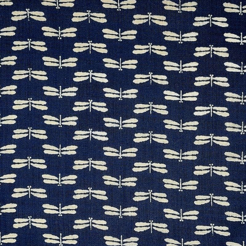 Tissu japonais libellules beiges fond bleu nuit