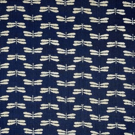 Tissu japonais libellules beiges fond bleu nuit