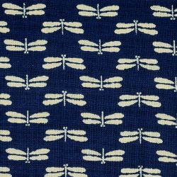 Tissu japonais libellules beiges fond bleu nuit