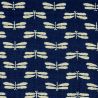 Tissu japonais libellules beiges fond bleu nuit