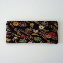 Biais en chirimen noir à fleurs 20mm large vendu au mètre