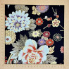 Tissu japonais noir pivoines et chrysanthèmes avec du doré