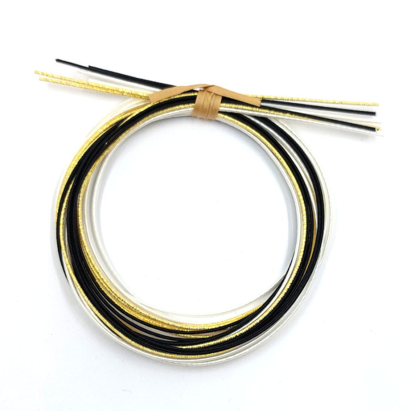 Pack fils mizuhiki dorés, noirs et blancs (2x90cm par couleur)