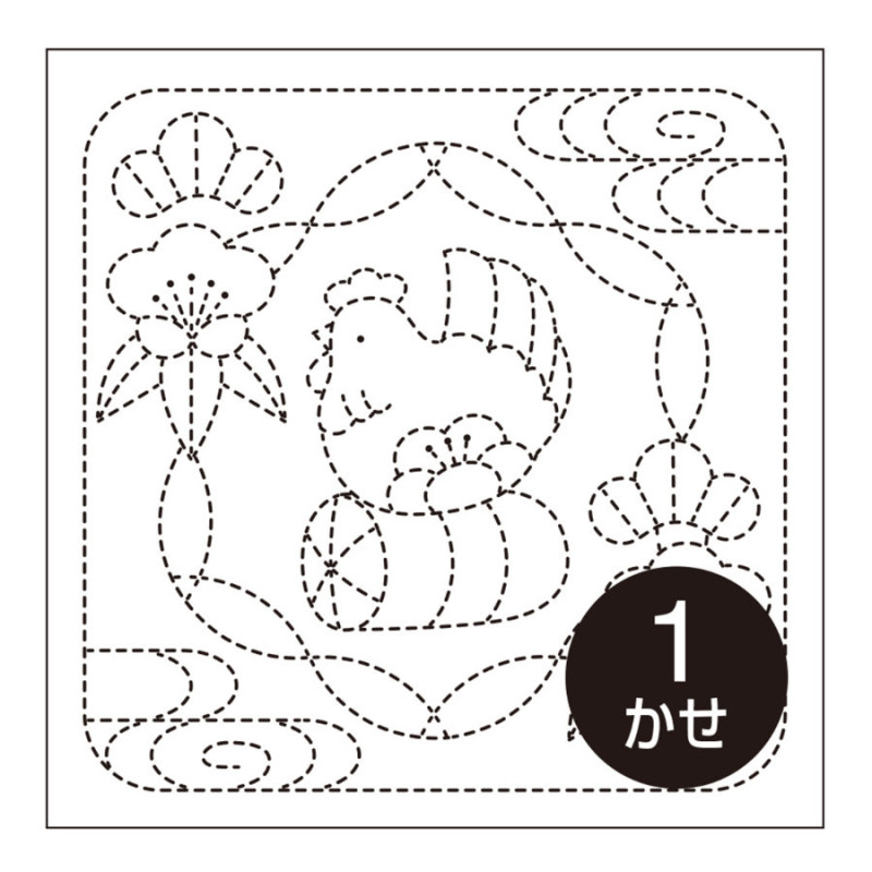 Coupon tissu sashiko blanc pré-imprimé poule