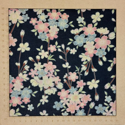 Light Japanese cotton fabric in black with cherry blossom patterns