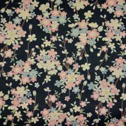 Light Japanese cotton fabric in black with cherry blossom patterns
