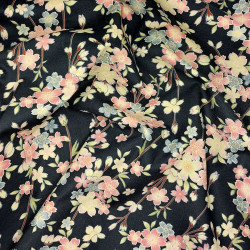 Light Japanese cotton fabric in black with cherry blossom patterns