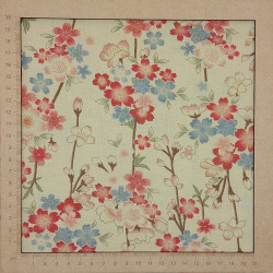 Tissu japonais coton fin beige sable fleurs de cerisier