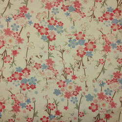 Tissu japonais coton fin beige sable fleurs de cerisier