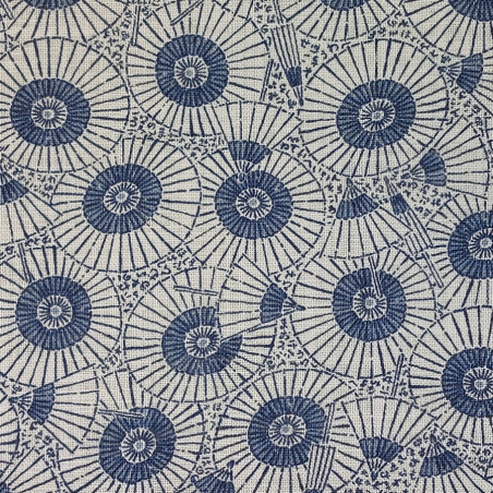 Tissu japonais ombrelles bleues fond écru
