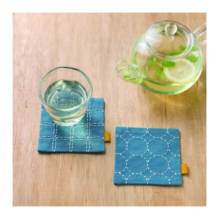 Kit sashiko 2 dessous de verres bleu canard