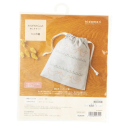 Kit sashiko pochon gris oiseaux