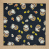 Tissu noir motifs de tanuki en coton dobby