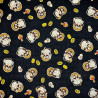 Black Japanese fabric with cute tanuki patterns