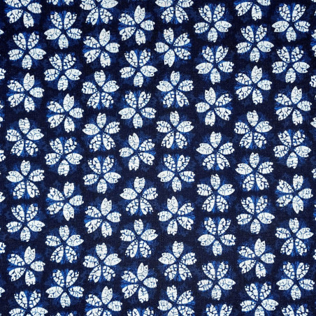 Light Japanese cotton fabric in dark blue with cherry blossom patterns shibori spirit
