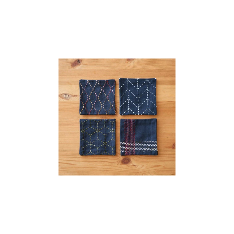 Sashiko kit 4 coasters midnight blue (without thread and needles)