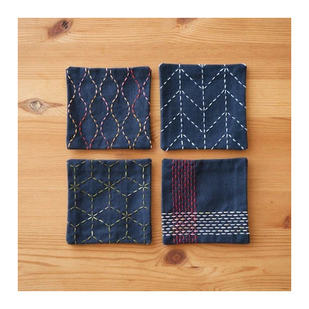 Sashiko kit 4 coasters midnight blue (without thread and needles)
