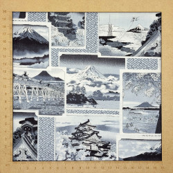 Tissu noir et gris estampes avec paysages