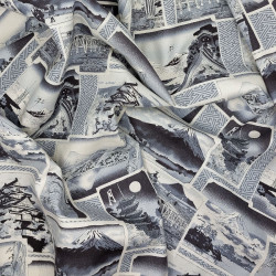 Tissu noir et gris estampes avec paysages