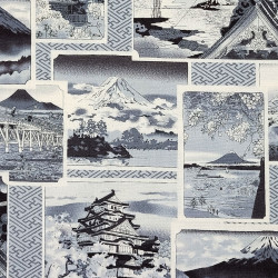 Tissu noir et gris estampes avec paysages