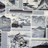 Tissu noir et gris estampes avec paysages