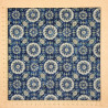 Tissu coton rustique rosaces bleu et beige