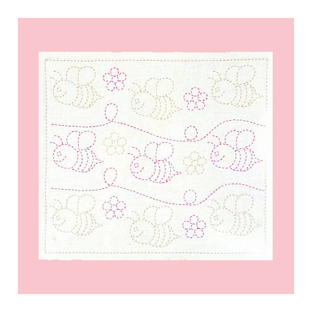 Kit sashiko napperon blanc abeilles et fleurs