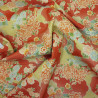 Tissu japonais coton fin orange foncé éventails et fleurs