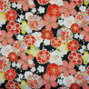 Tissu Kokka fleurs de cerisier jaunes et rouges sur fond noir
