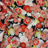 Tissu Kokka fleurs de cerisier jaunes et rouges sur fond noir