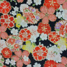 Tissu Kokka fleurs de cerisier jaunes et rouges sur fond noir