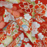 Tissu Kokka rouge fleurs de cerisier rouges, roses, jaunes et blanches
