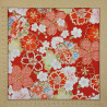 Tissu Kokka rouge fleurs de cerisier rouges, roses, jaunes et blanches