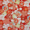 Tissu Kokka rouge fleurs de cerisier rouges, roses, jaunes et blanches