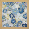 Tissu Kokka gris fleurs de cerisier bleues, blanches et jaunes
