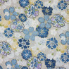 Tissu Kokka gris fleurs de cerisier bleues, blanches et jaunes