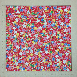 Tissu japonais rouge fleurs de cerisier multicolores et doré
