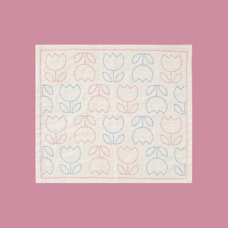 Kids's friendly sashiko kit blue and pink tulips