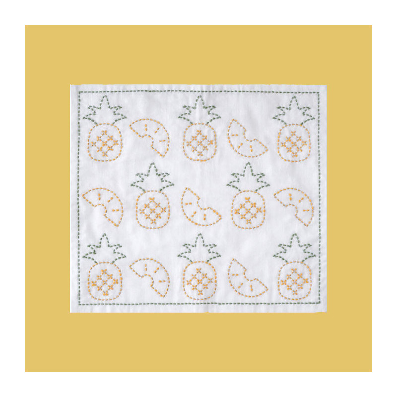 Kids's friendly sashiko kit yellow and green pinapples