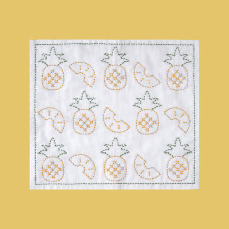 Kids's friendly sashiko kit yellow and green pinapples