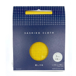 Coupon sashiko 50cm x 108cm de toile jaune moutarde pour motifs style hitomezashi