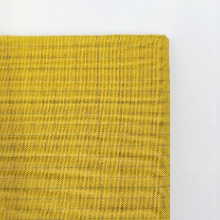 Coupon sashiko 50cm x 108cm de toile jaune moutarde pour motifs style hitomezashi